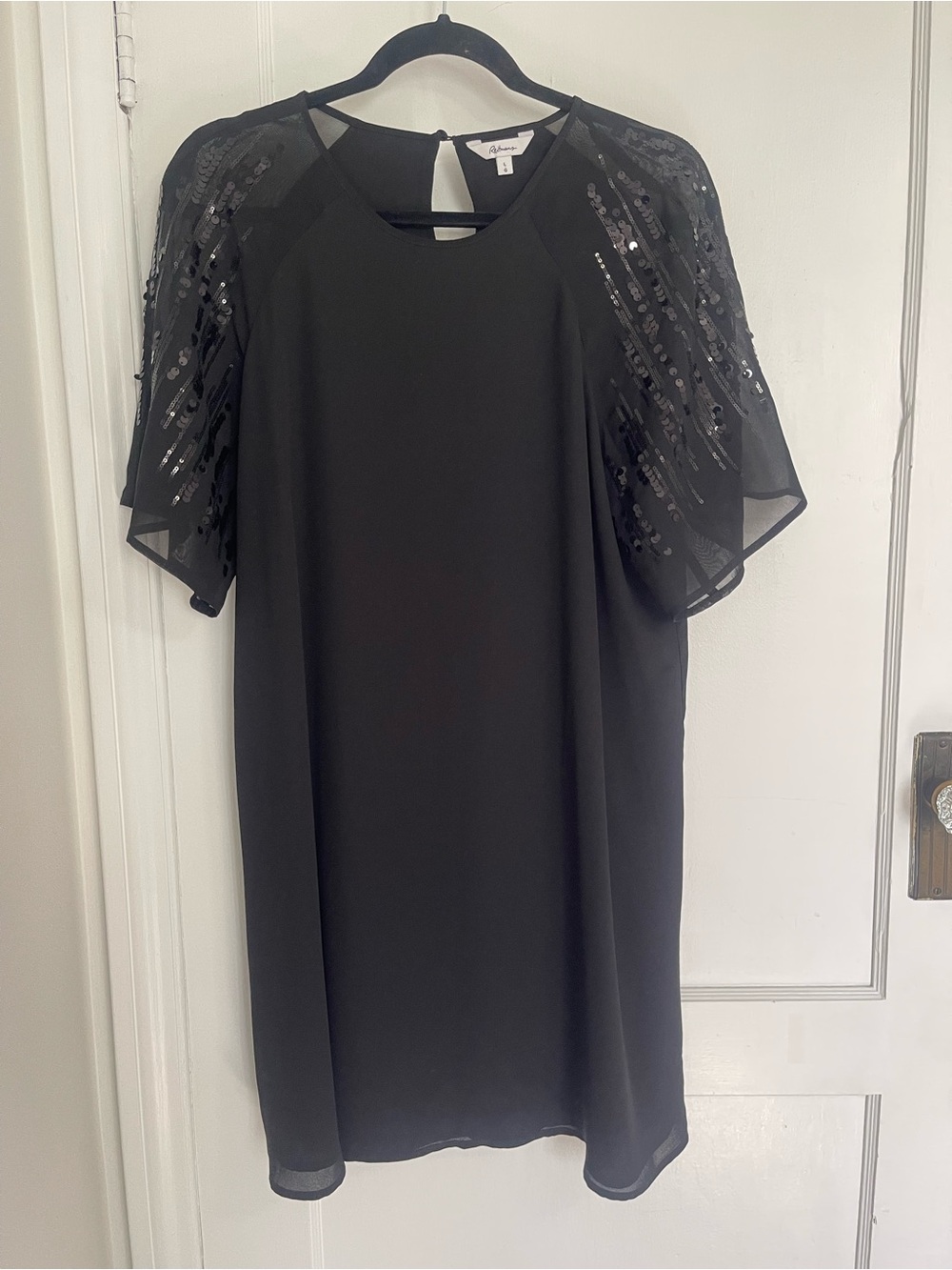 Black Sequin-Sleeve Shift Dress